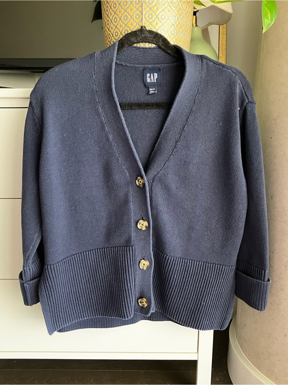 GAP 100% Cotton Navy Blue V-Neck Cardigan Women’s Size Extra Small